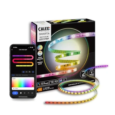 Afbeelding van Calex Smart LED Strip 2M, Slimme Lichtstrip, RGBIC+CCT, App bedienbaar, Binnengebruik, 12W