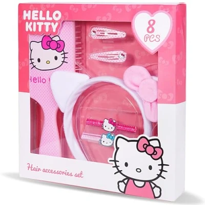 Afbeelding van Hello Kitty Haaraccessoires set 8 stuks haarborstel haarband clips elastieken cadeau voor meisjes
