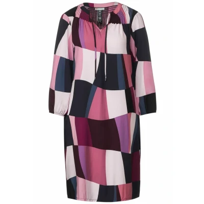 Afbeelding van Street One Print MIT Smokdetails Jurk, Dames, Maat: 38, Pink