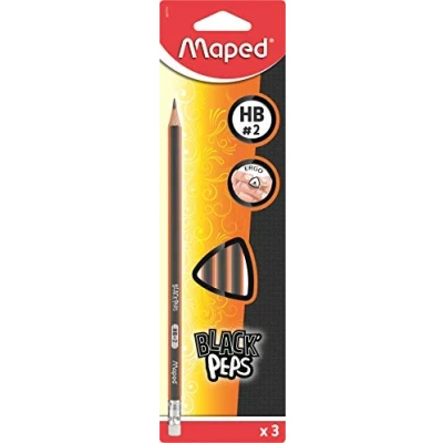 Image de Crayon à papier HB Maped Graphite Black&#039;Pep&#039;s embout gomme Blister de 3 Crayons