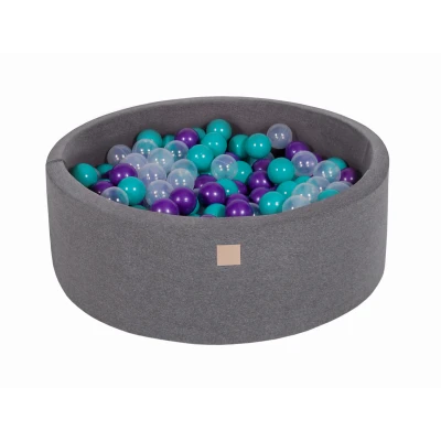 Afbeelding van Katoenen Ballenbak in Donkergrijze Kleur Ballenbakje België Turquoise/Violet/Transparant