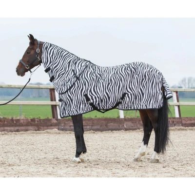 Afbeelding van Harry&#039;s Horse Vliegendeken Zebra Zwart Losse Hals 110/145
