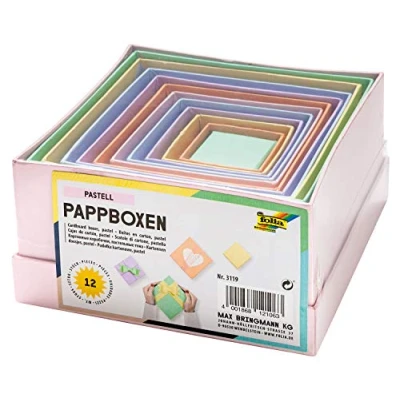 Afbeelding van Folia dozen voor decoratie, vierkant, uit karton, pak van 12 stuks in geassorteerde maten, pastelkleuren knutselmateriaal