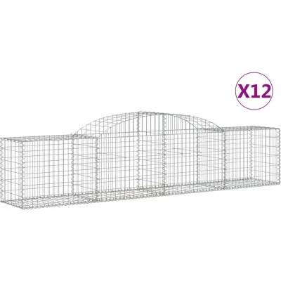 Afbeelding van VidaXL Schanskorven 12 st gewelfd 300x50x60/80 cm gegalvaniseerd ijzer