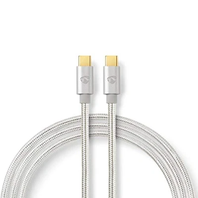 Afbeelding van USB C naar kabel 1 meter 2.0 (100% koper, Nylon, Zilver)