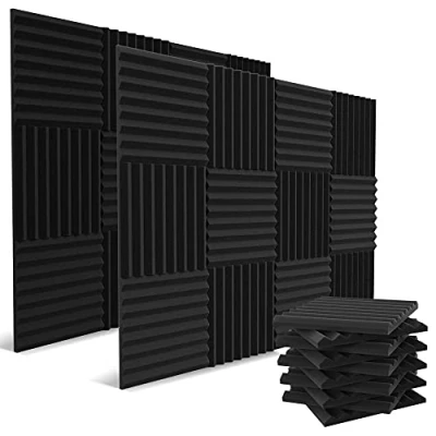 Afbeelding van Akoestische panelen, 2,5 x 30,5 cm, 52 stuks, akoestisch schuim met hoge dichtheid, geluidsabsorberende wiggen voor studio&#039;s, antraciet