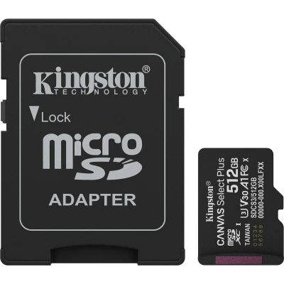 Afbeelding van Kingston Technology 512GB microSDXC Canvas Select Plus Gen3 150MB/s A1 kaart + adapter