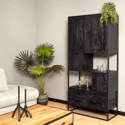 Afbeelding van Homestylingshop vakkenkast Milan zwarte mangohout 90 cm