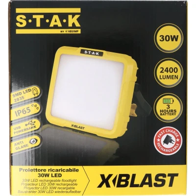 Afbeelding van 30W LED Baustrahler X Blast mit bis zu 2400 Lumen, Powerbank Funktion, wiederaufladbar, inkl. 12V KFZ Ladegerät