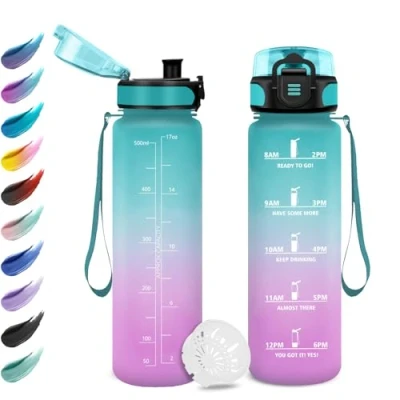 Afbeelding van bouteille d&#039;eau de sport pour enfants, 500 ml, avec filtre facile à nettoyer, anti fuite, motivation indicateur temps, bureau, école, gym