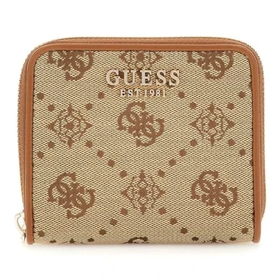 Afbeelding van GUESS portemonnee Neda SLG Zip Around Wallet Latte Logo Lichtbruin