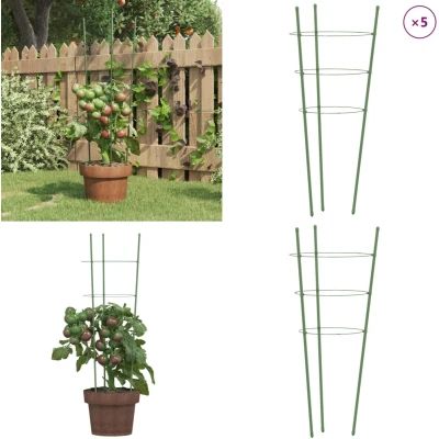 Afbeelding van Plantensteunen 5 st met 3 ringen 60 cm staal groen