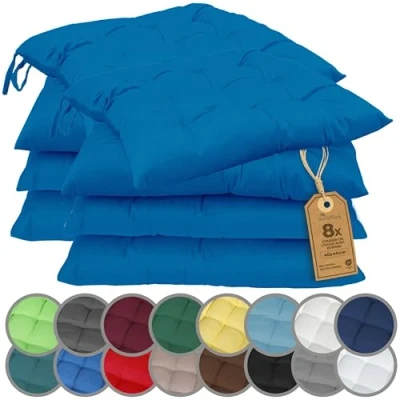 Afbeelding van NatureMark Set van 8 stoelkussens met linten, afmetingen 40 x cm, koningsblauw