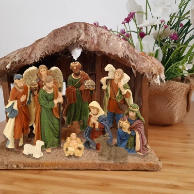 Afbeelding van Cheqo® Kerststal Figuren Kerststalfiguren Kerstgroep Kerstbeeldjes Polystone 11 delig