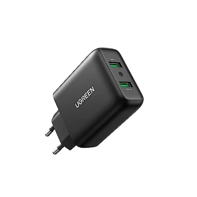 Afbeelding van UGREEN USB Oplader 36W QC 3.0 Snellader Charger 2 Poorts voor Galaxy S10 S9 S8 A51 A20e A51, Redmi Note 9S 8 Pro 7, iPhone iPad enz. Zwart