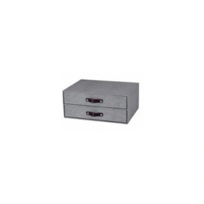 Image de Coffret à 2 tiroirs Birger BigsoBox canvas toilée et poignée cuir brun 9431/C64 Carton 14.5 cm Gris 33x25