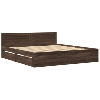 Afbeelding van vidaXL Bedframe met hoofdeinde bewerkt hout bruineikenkleur 200x200 cm