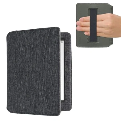 Afbeelding van kwmobile Flip cover eReader hoesje geschikt voor Kobo Aura Edition 1 Met handvat In donkergrijs