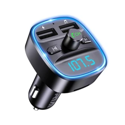 Afbeelding van ORIA Bluetooth FM Transmitter, Draadloze Autoradio Adapter Car Kit, Universele Autolader Met Dubbele USB Voor Auto, Handsfree Bellen, Muziekspeler Ondersteunt TF kaart en Schijf Blauw LED