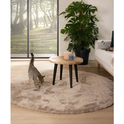 Afbeelding van Rond Hoogpolig Vloerkleed Comfy Plus Taupe 100 Cm