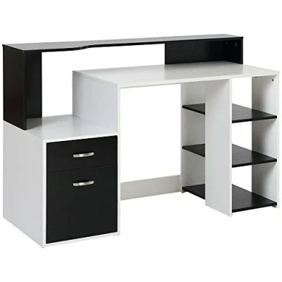 Afbeelding van Computerbureau met multimedia opslag, design, meerdere vakken, 137 x 55 92 cm, zwart en wit