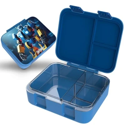 Afbeelding van Jarlson® Mili Lunchbox voor kinderen met vakken, BPA vrij, lekvrij, kleuterschool en school, 1000 ml, licht gewicht (blauwe robot)