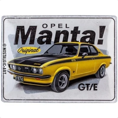 Afbeelding van Opel Manta GT/E . Metalen wandbord in reliëf 30 x 40 cm.