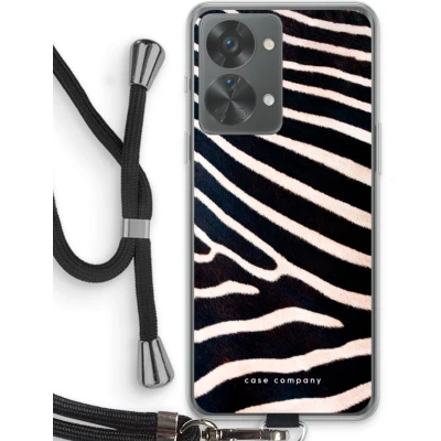 Afbeelding van Case Company® hoesje met Koord geschikt voor OnePlus Nord 2T Zebra Telefoonhoesje Zwart Bescherming aan alle Kanten en Over de Schermrand