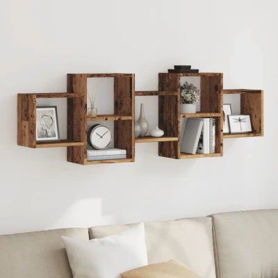 Afbeelding van vidaXL Wandschap 129x18x42 cm bewerkt hout oud houtkleurig