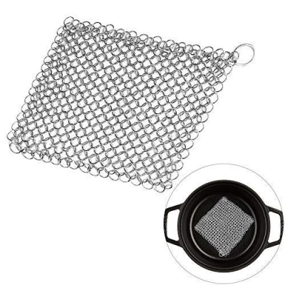 Afbeelding van MEEQIAO Gietijzeren reiniger voor kachels, woks keukengerei en meer, geen krassen, roestvrijstalen meshrooster, scrubber ketting (10 x 10 cm)
