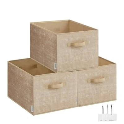 Afbeelding van SONGMICS Opvouwbare opbergdozen, 3 stuks, opbergmanden van stof, 40 x 30 24 cm, organizer, 2 handgrepen, etikettenhouder, voor slaapkamer, woonkamer, zandbeige ROB440K01