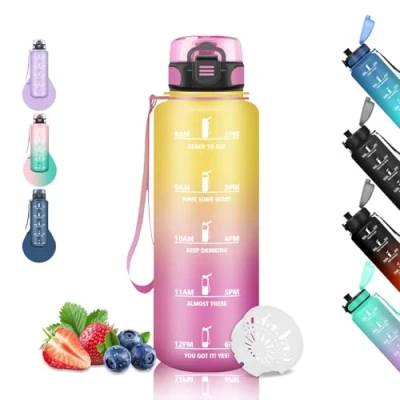 Afbeelding van Sportfles, yoga, wandelen, kamperen, geel, roze, 1,5 liter