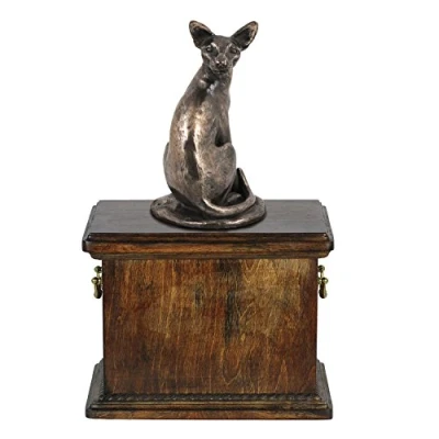 Afbeelding van Elegante urn voor kattenas met statuette van Egyptische Mau en hond
