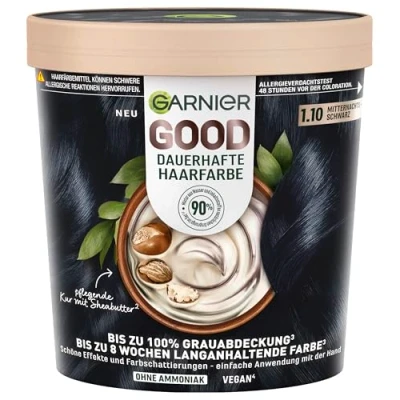 Afbeelding van Garnier GOOD Permanente haarverf 1.10 Midnight Black ammoniakvrije kleuring, tot 100% dekking van wit haar, 1 stuk