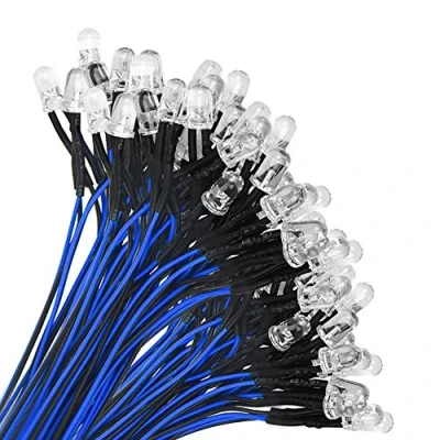 Afbeelding van YIXISI 100 stuks 12 V diodes LED pre bedraad ronde top lamp, 5 mm diode lamp voor doe het zelf auto speelgoed boten feesten (blauw)