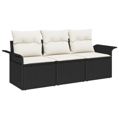 Afbeelding van vidaXL 3 delige Tuinbankset met Kussens Zwart Poly Rattan