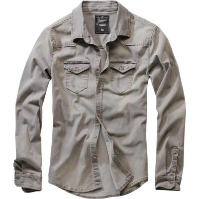 Afbeelding van Brandit Herren Riley Denimshirt Overhemd, Heren, Maat: Medium, Grey