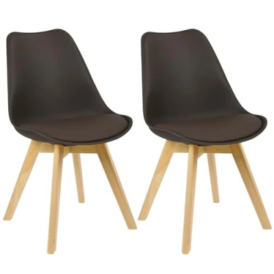 Afbeelding van WOLTU 2 eetkamerstoelen, keuken/woonkamerstoelen, design van kunstleer en massief hout, bruin BH29br