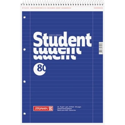Afbeelding van Brunnen Collegeblok A4, gelinieerd, 27, 70 g/m², 80 vellen, spiraalbinding, voor linkshandigen, A4