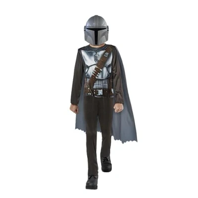 Afbeelding van Rubies Goedkoop Mandalorian OPP kostuum in doos voor jongens en meisjes, jumpsuit, cape masker, officieel Star Wars carnaval, Kerstmis, verjaardag, feestjes Halloween.