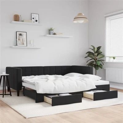 Afbeelding van vidaXL Slaapbank met onderschuifbed en lades 90x200 cm fluweel zwart
