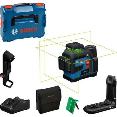 Afbeelding van Bosch Professional GLL 12V 100 33 CG Lijnlaser Inclusief (2.0 Ah) Accu Snellader Laserrichtbord Houder Plafondklem Tas