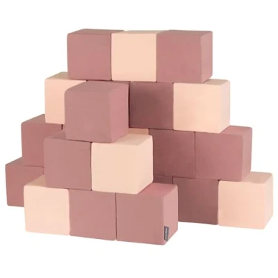 Afbeelding van KiddyMoon Lot de 24 cubes en mousse pour bébé Jouets Montessori avec et amusement les enfants, fabriqué dans l&#039;UE, blocs : beige éryka/beige