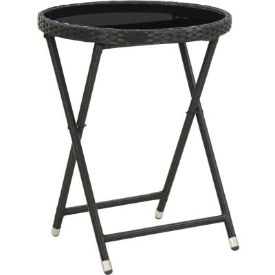 Afbeelding van Theetafel 60 cm poly rattan en gehard glas zwart