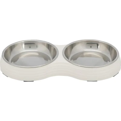 Afbeelding van Trixie Voerbak Kat Dubbel Melamine / Rvs Wit 2X200 ML 27X14X3 CM