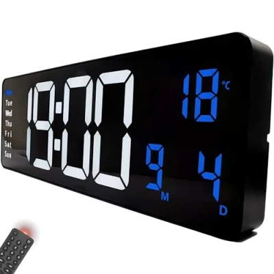 Afbeelding van Opis Clock 1 XXL Digitale wandklok met led, helder, digitaal temperatuurweergave, voor woonkamer, kantoor, badkamer, keuken, sportschool, hal, stil