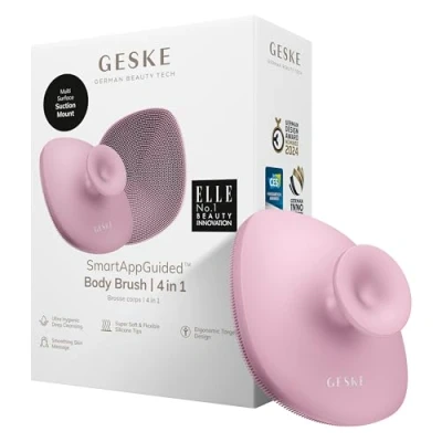 Afbeelding van GESKE Body Brush, 4 in 1, reinigingsborstel voor het hele lichaam, professionele dieptereiniging, zachte siliconen borstelharen, ergonomische handgreep met twee vingers, reinigt en masseert