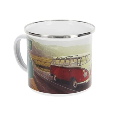 Afbeelding van BRISA VW Collection Volkswagen Grote emaille koffiemok met kleurrijke motieven (500 ml) (snelweg 1/gekleurd)