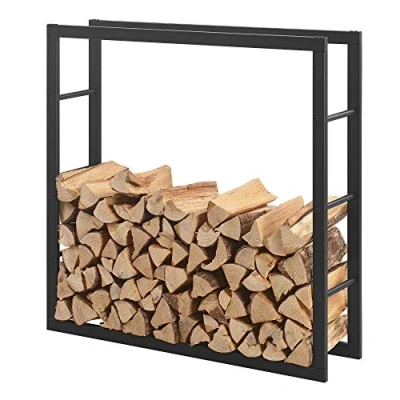 Afbeelding van Brandhout rek houtopslag Täby zwart 100x25x100 cm