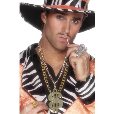 Afbeelding van Dressing Up &amp; Costumes 70s Disco Fever Dollar Sign Medallion, Lar